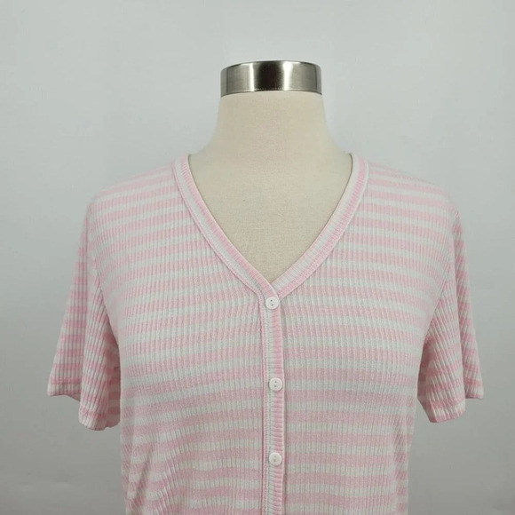 VERO MODA Aria Short Button Dress In Roseatte Spoonbill Stripes Size L NWT - Picture 3 of 9
